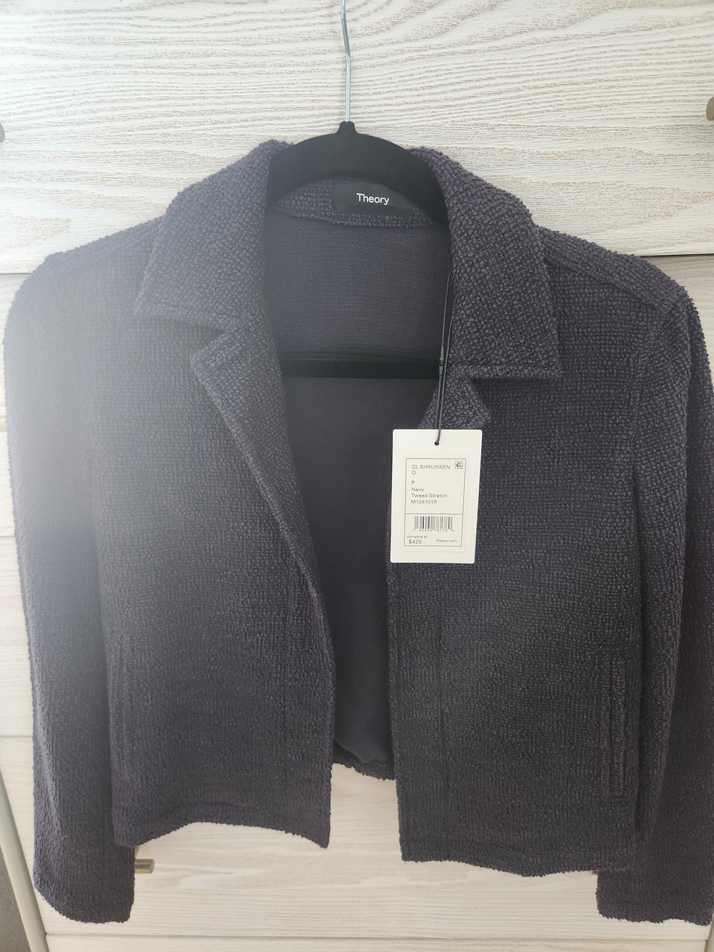 Theory Women's Navy Bouclé Cropped Blazer